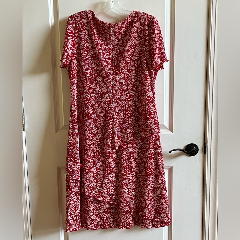 Connected Apparel Red and White Flutter Sleeve Dress, Size 14